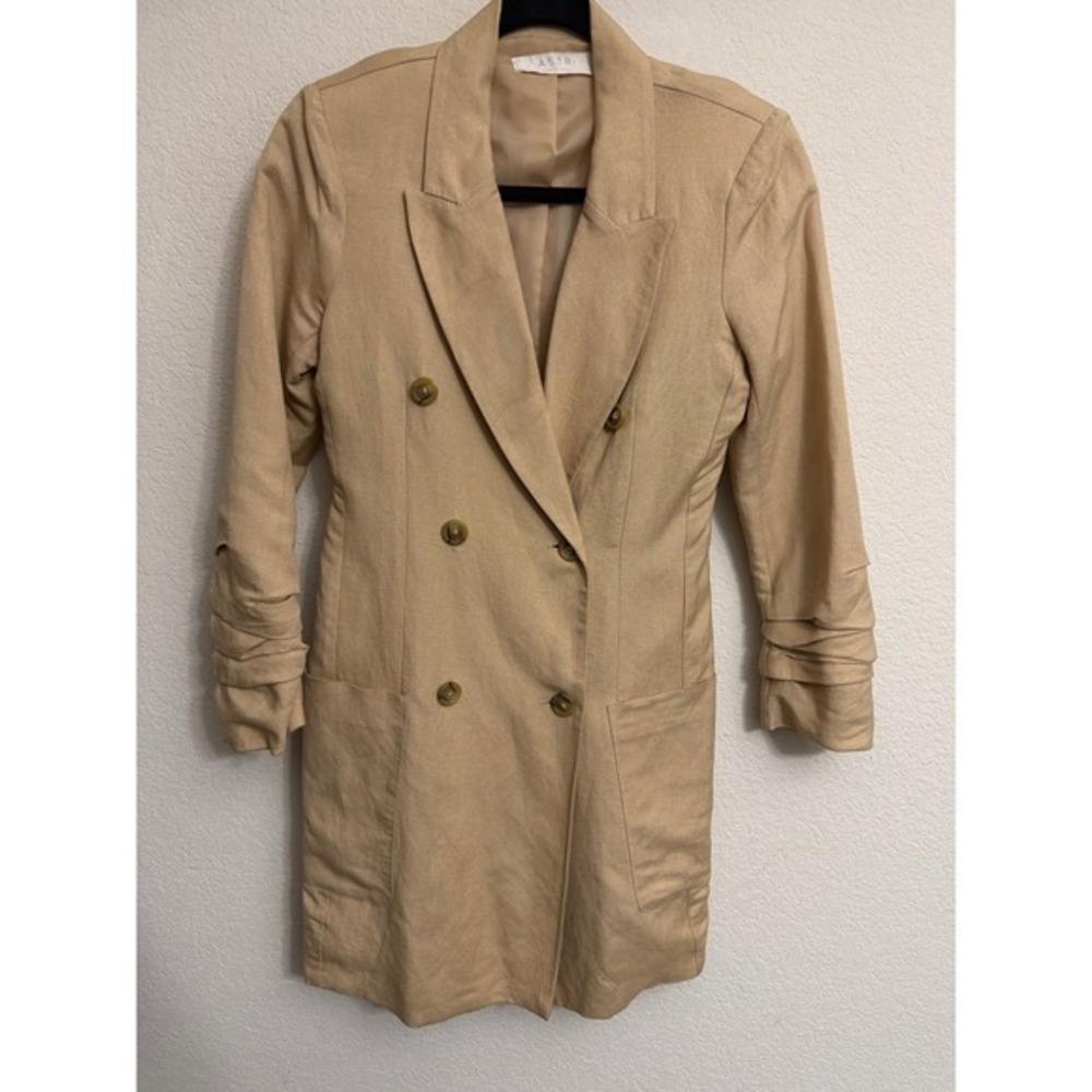 Astr Beige Double-Breasted Long Blazer